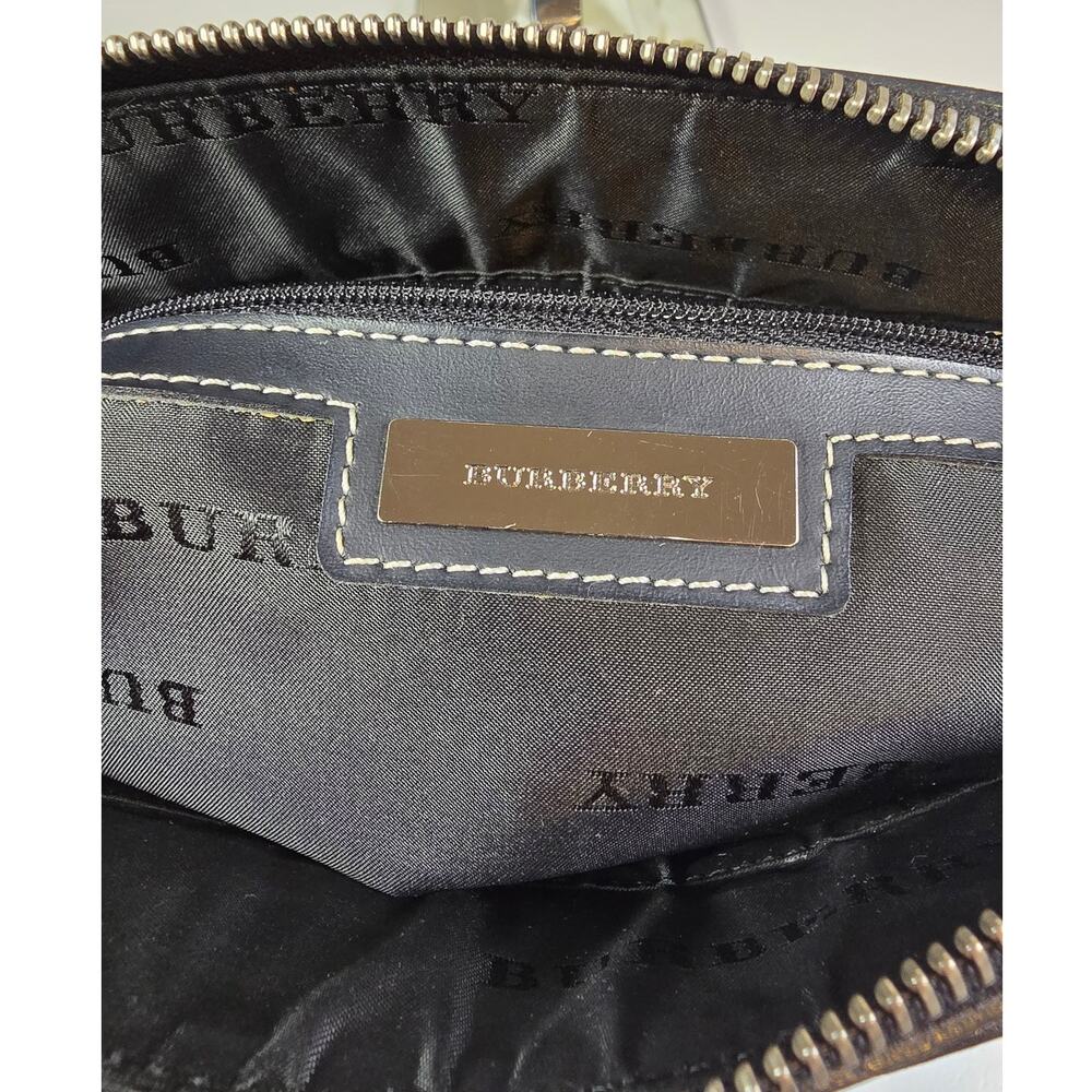 Burberry Zip Tote Grey/Black Cotton Check Handbag Leather Trim - Picture 5 of 6